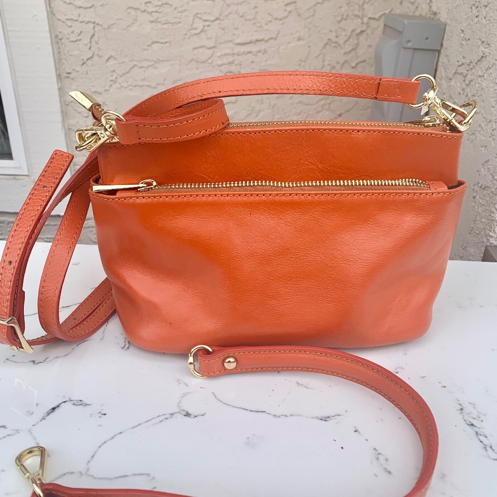 New Divina Firenze Orange Leather Convertible Purse